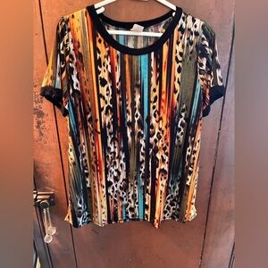 Sew In Love Vibrant Striped and Leopard Print Top